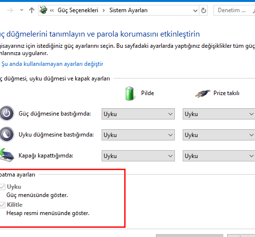windows 10 guc secenekleri degismiyor mu cozumu burada