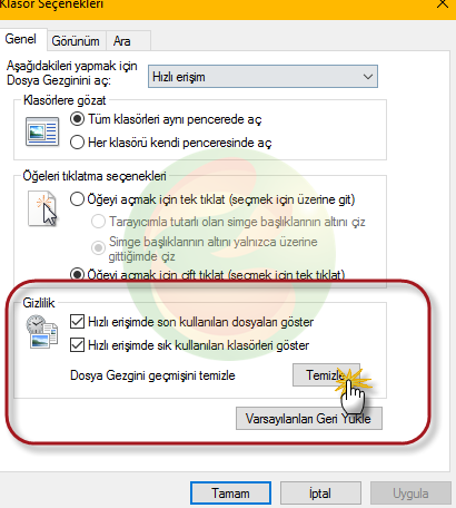 windows 10 son kullanilan dosyalar kapatma gizliliginizi artirin