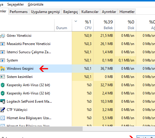 windows gezgini kapattim nasil acilir