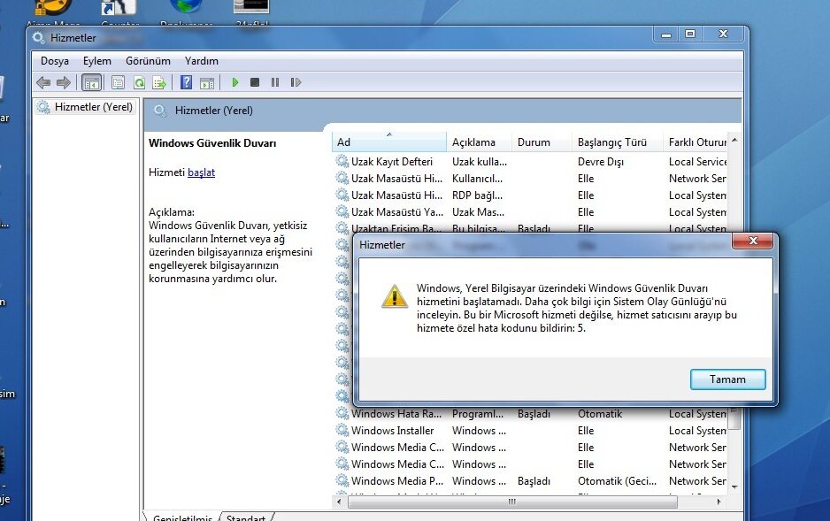 windows guvenlik duvari acilmiyor windows 7 sorun giderme