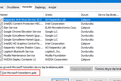 windows hizmetleri nasil acilir ve kapatilir