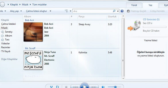 windows media player ile track cd olusturma