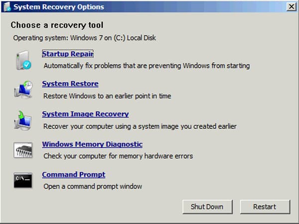 system recovery options