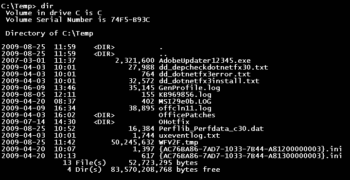 Windows Deneyimi Dizini - Windows'u Özelleştirin! 7 Dir command in Windows Command Prompt