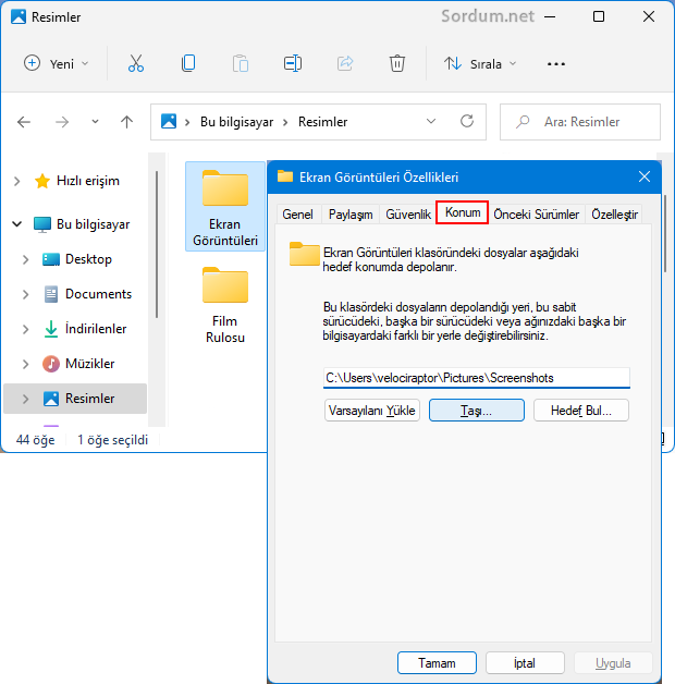 ekran goruntulerini tasi