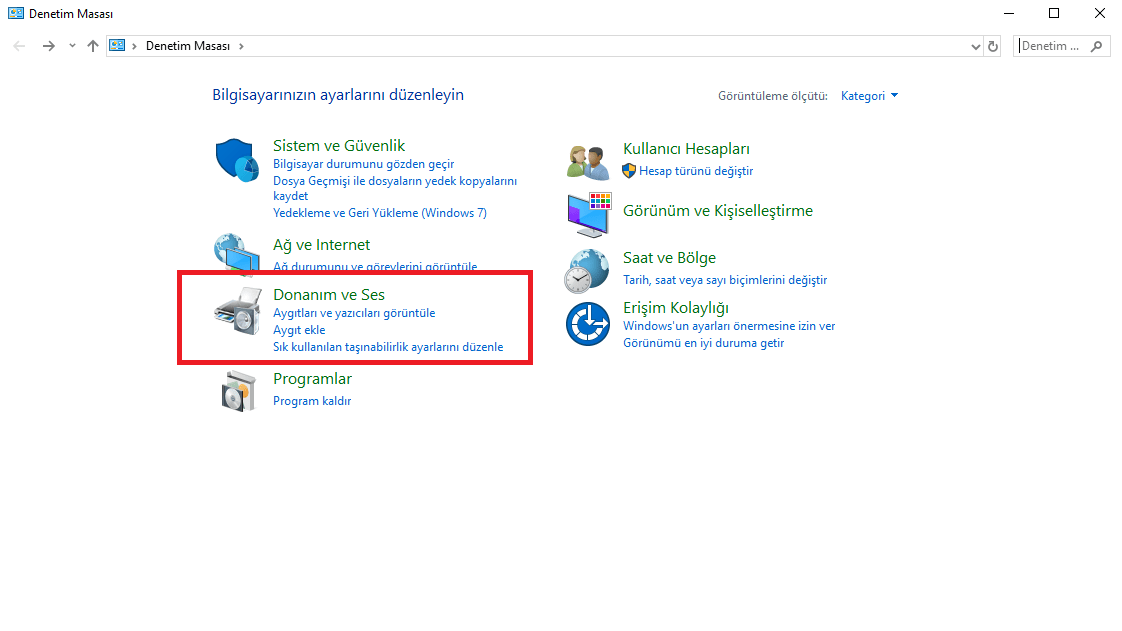 Windows 10 Ses Tuşu Çalışmıyor mu? Donanım ve Sürücü Kontrolü 7 denetim masasi1 png