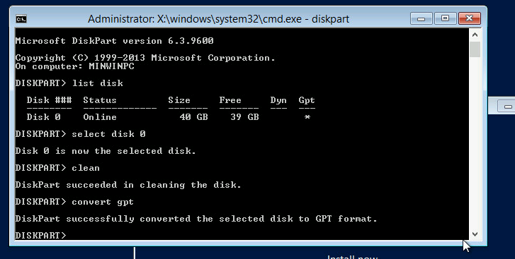 convert gpt diskpart windows setup