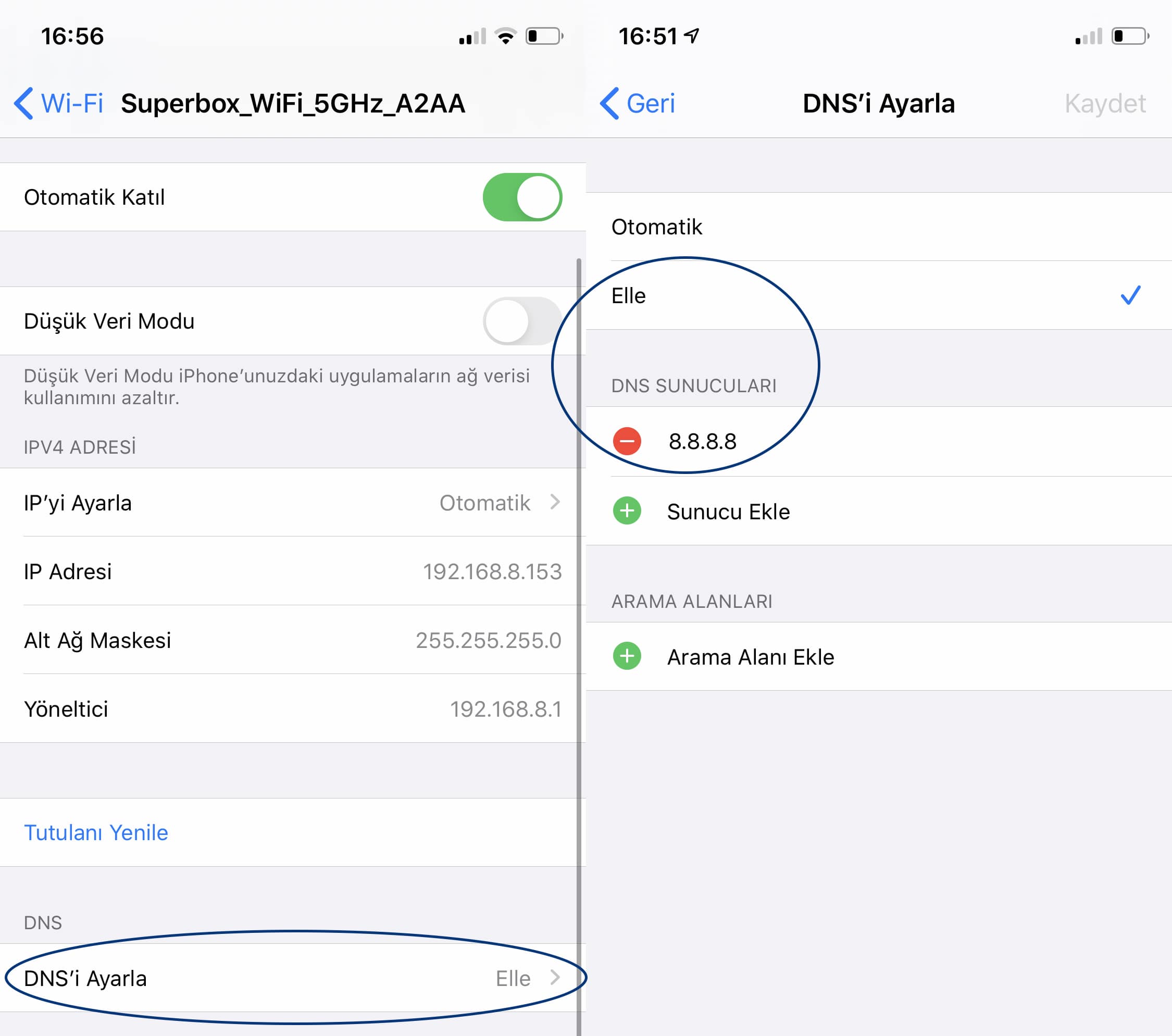 iphone ios dns degistirme 1 min